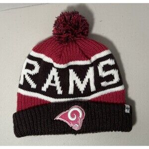 ‘47 Los Angeles Rams Pom Beanie Winter Hat - Pink & Gray  NFL One Size